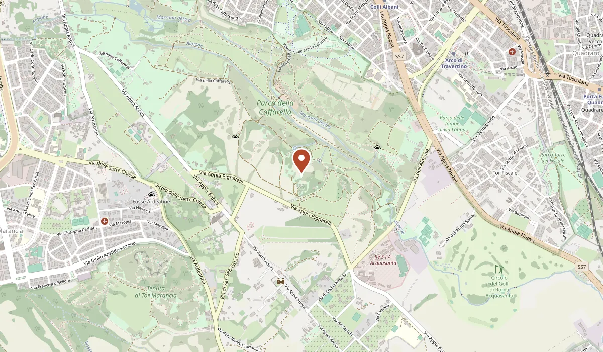 Mappa: il giardino Bonfire nel Parco della Caffarella, tra Via Appia Pignatelli e il fiume Almone